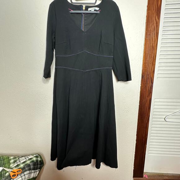 Boden Womens Bryony Broderie Trim 3/4 Sleeve Fit & Flare A-Line Dress Black Sz10 - Picture 5 of 11